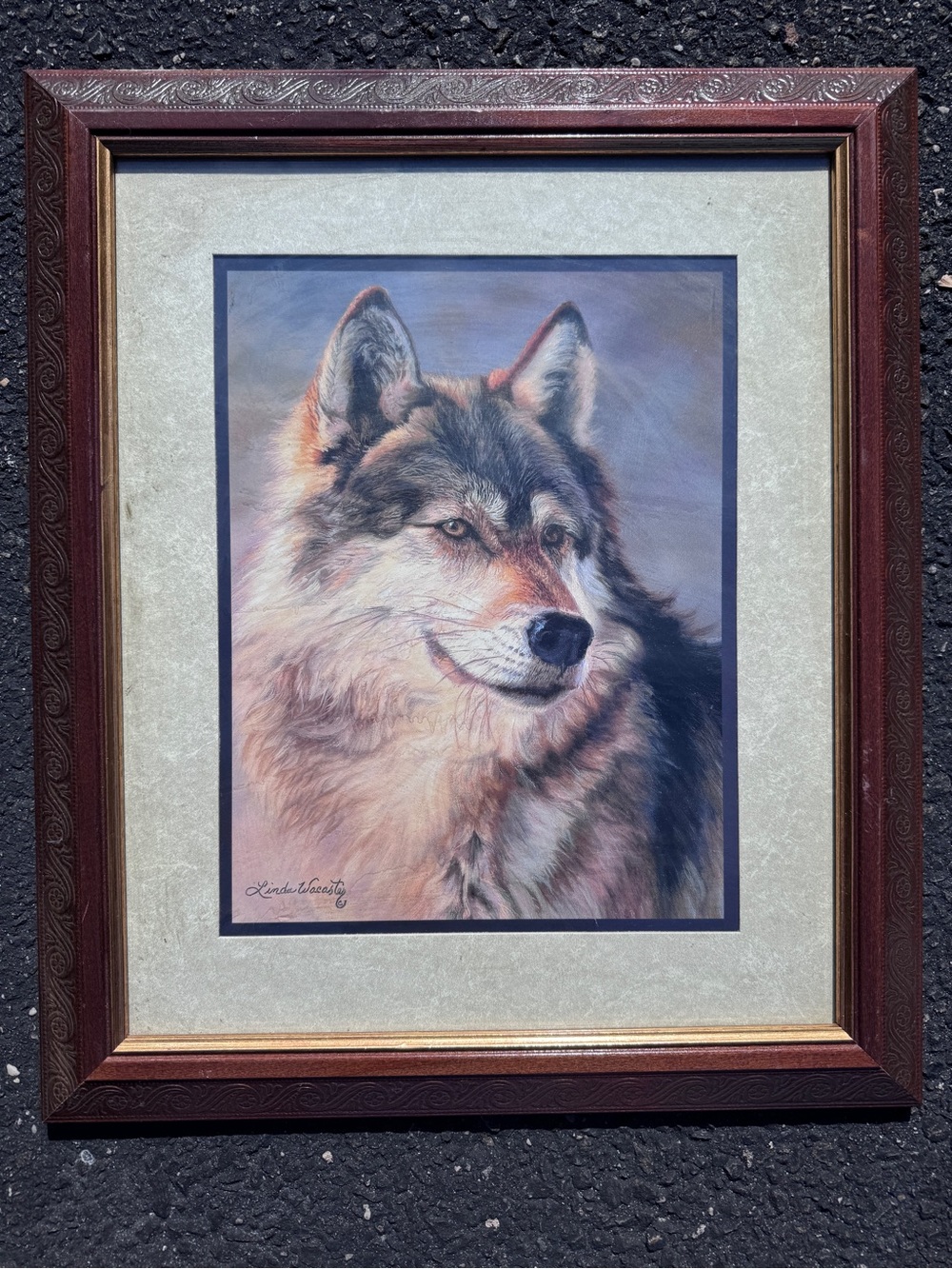 Framed Wolf Portrait Wall Art in Brown and Cream